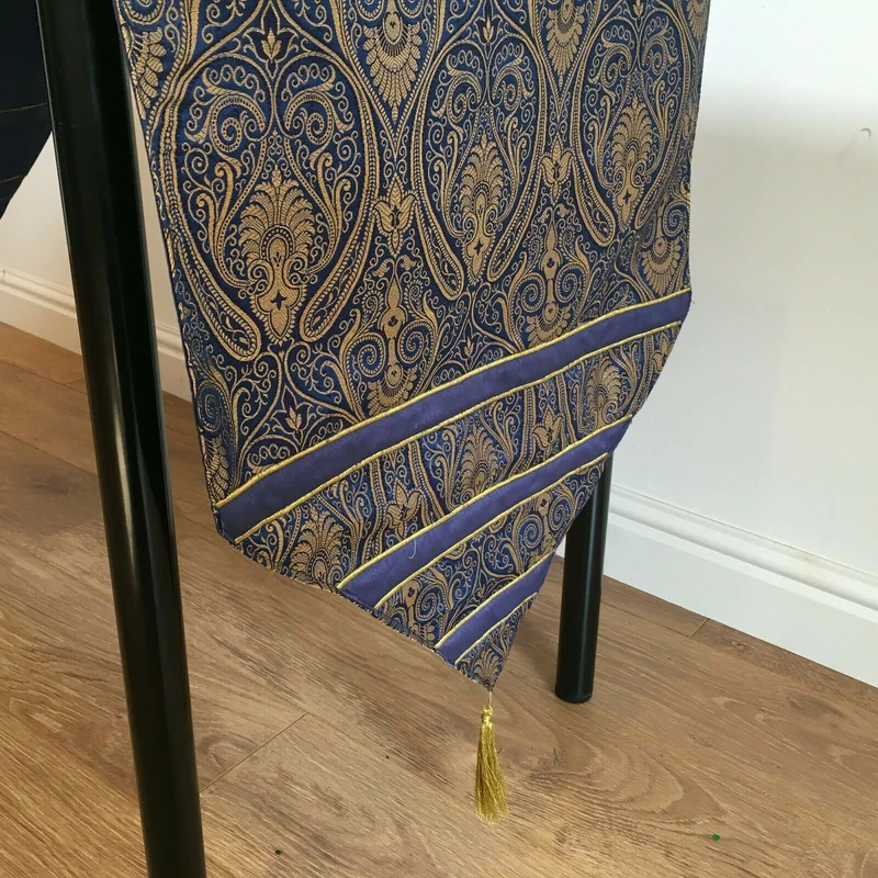 Navy Blue Indian Ornamental banarsi raw silk Cushion Cover Table Runner M1386