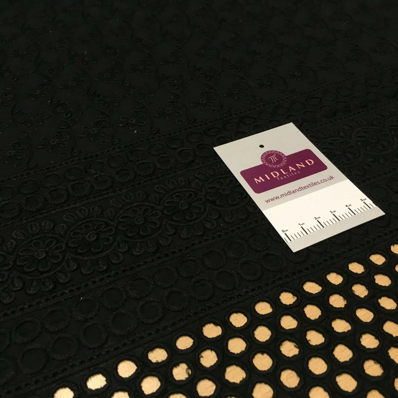 Black Broderie Anglaise with Cotton Border Dress Fabric M1474