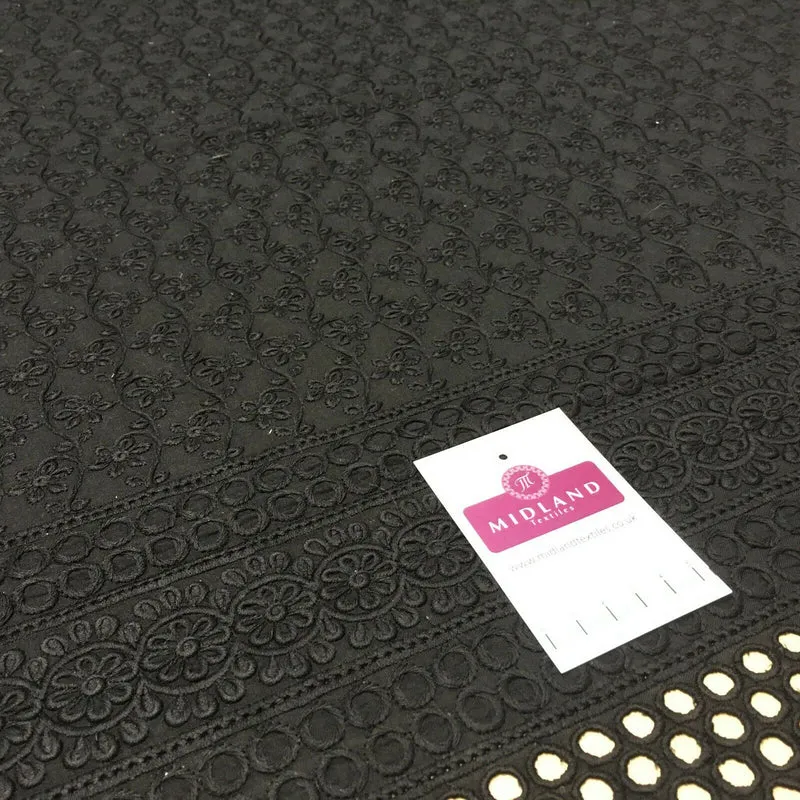 Black Broderie Anglaise with Cotton Border Dress Fabric M1474