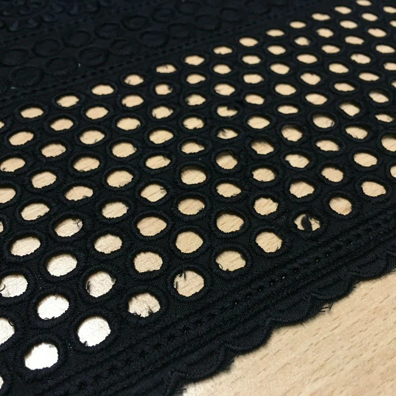Black Broderie Anglaise with Cotton Border Dress Fabric M1474