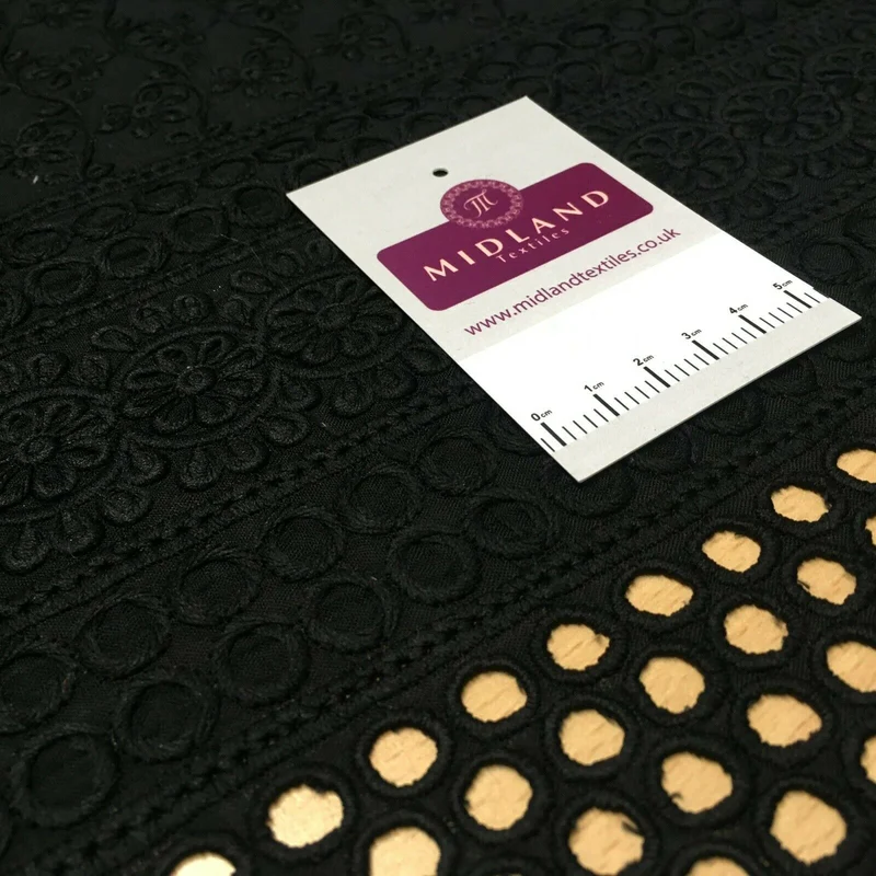 Black Broderie Anglaise with Cotton Border Dress Fabric M1474