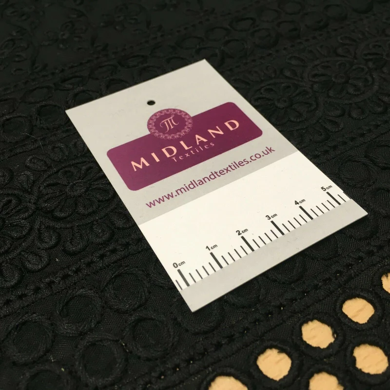 Black Broderie Anglaise with Cotton Border Dress Fabric M1474