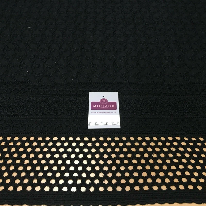 Black Broderie Anglaise with Cotton Border Dress Fabric M1474
