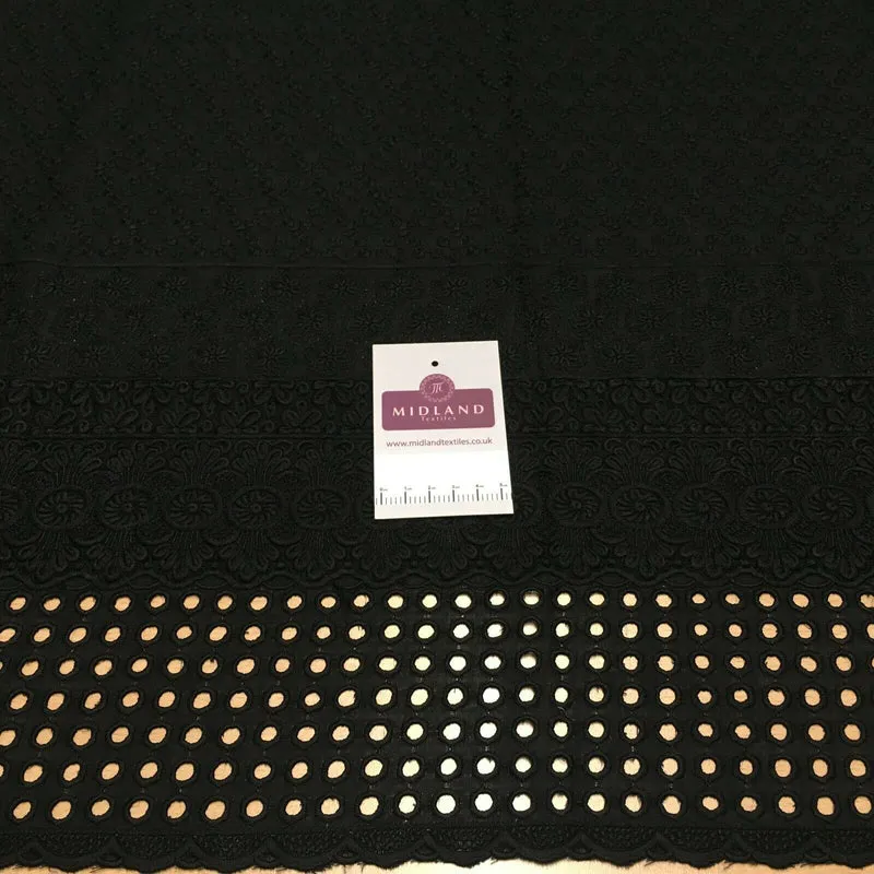 Black Broderie Anglaise with Cotton Border Dress Fabric M1474