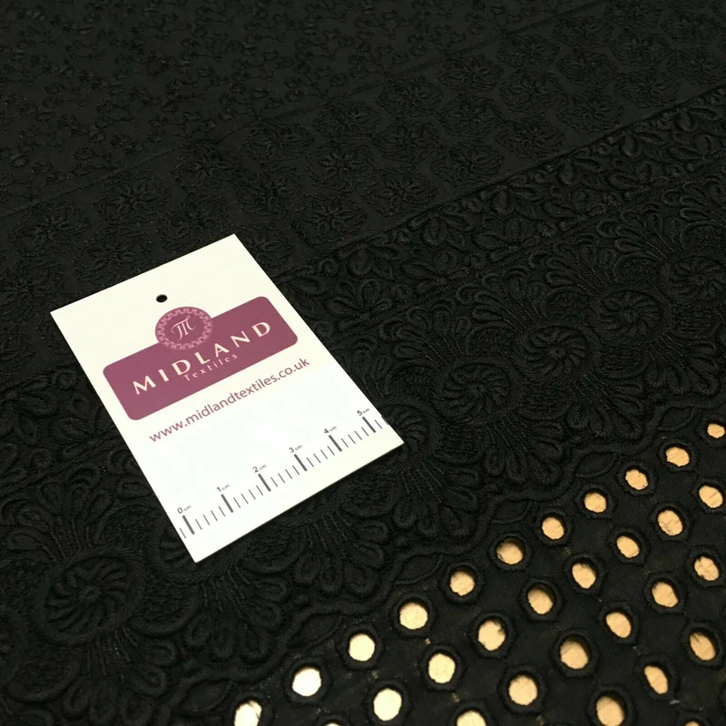 Black Broderie Anglaise with Cotton Border Dress Fabric M1474