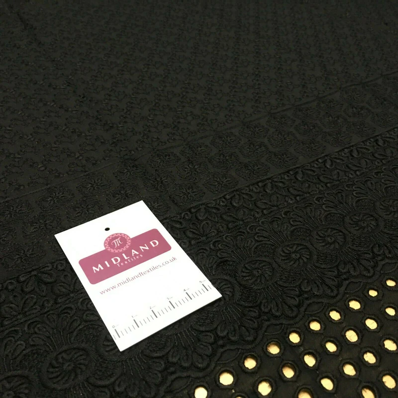 Black Broderie Anglaise with Cotton Border Dress Fabric M1474