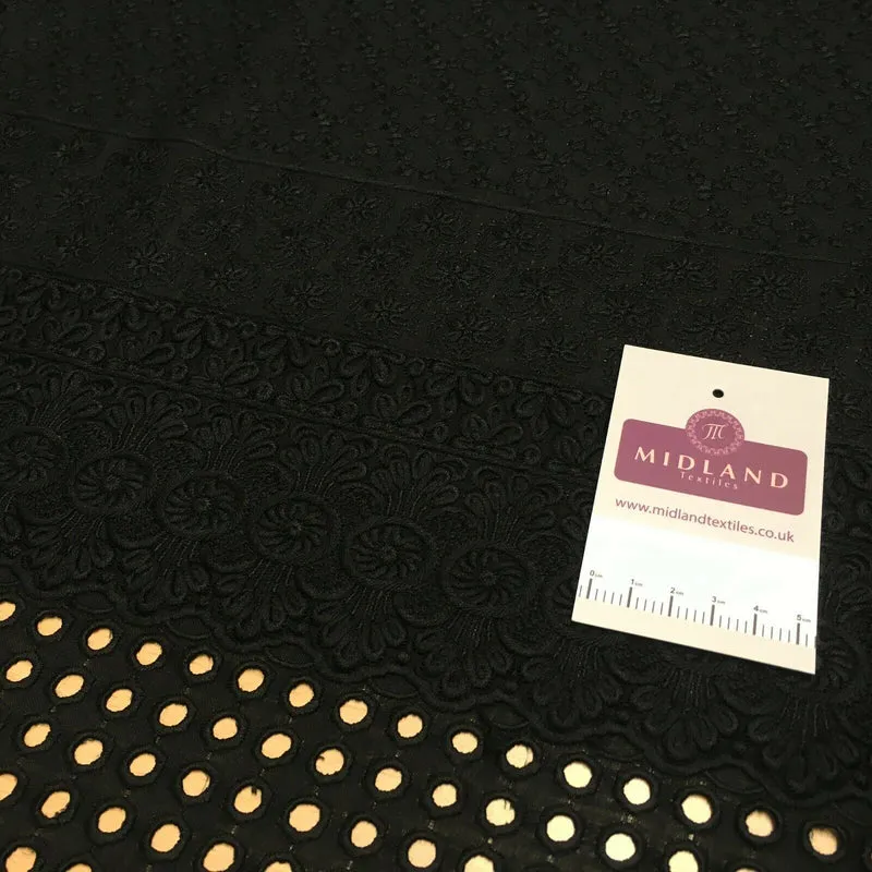 Black Broderie Anglaise with Cotton Border Dress Fabric M1474