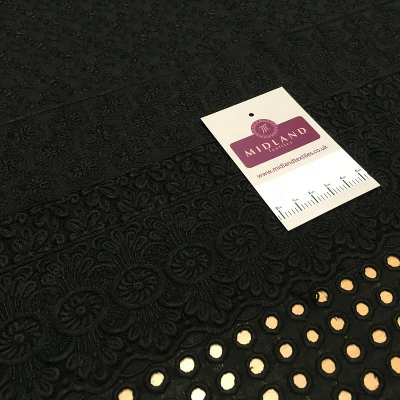 Black Broderie Anglaise with Cotton Border Dress Fabric M1474