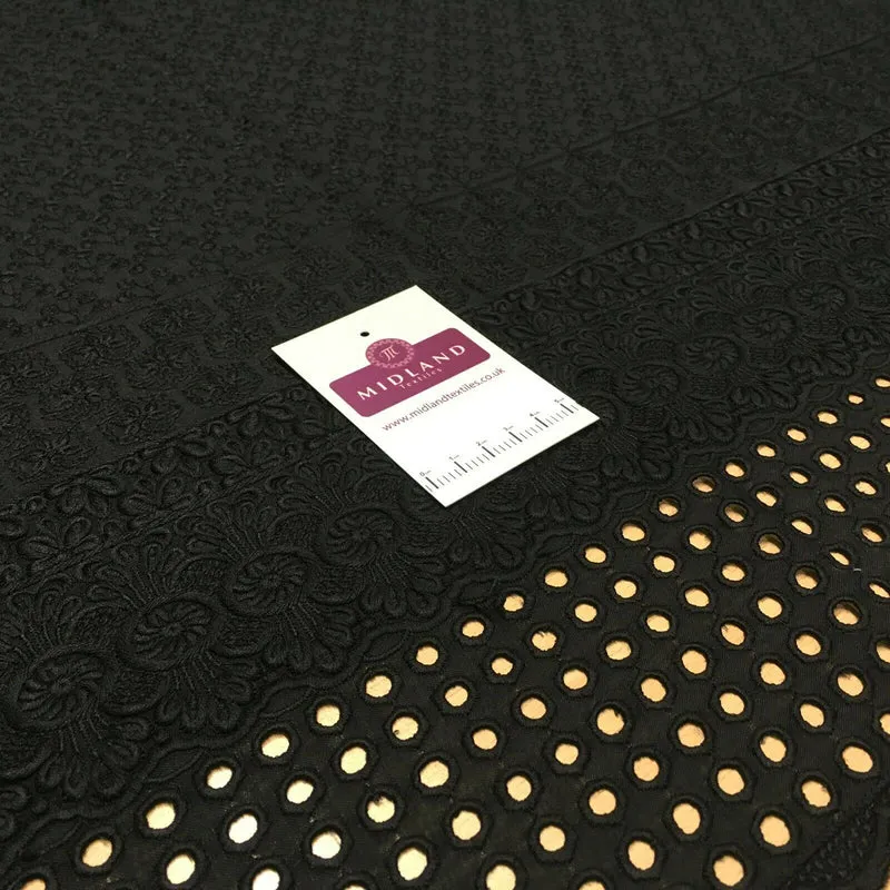 Black Broderie Anglaise with Cotton Border Dress Fabric M1474