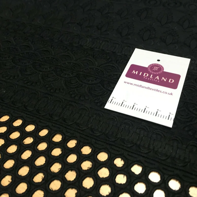 Black Broderie Anglaise with Cotton Border Dress Fabric M1474