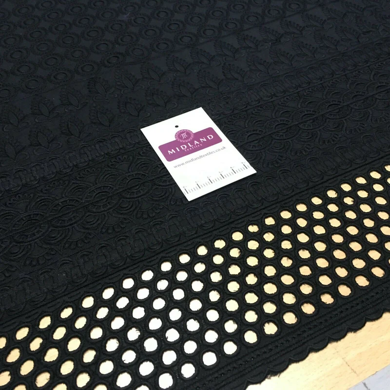 Black Broderie Anglaise with Cotton Border Dress Fabric M1474