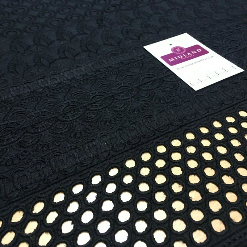 Black Broderie Anglaise with Cotton Border Dress Fabric M1474