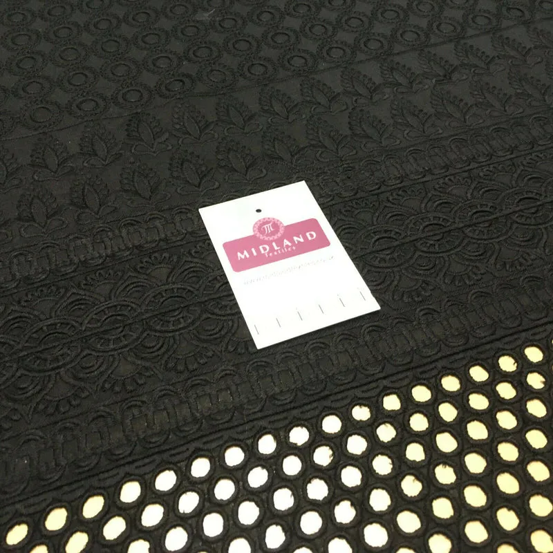 Black Broderie Anglaise with Cotton Border Dress Fabric M1474