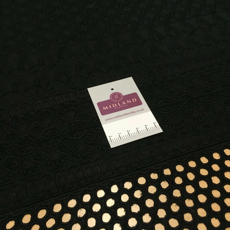 Black Broderie Anglaise with Cotton Border Dress Fabric M1474
