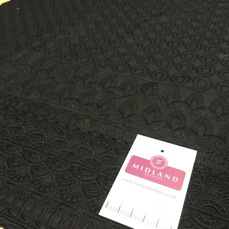Black Broderie Anglaise with Cotton Border Dress Fabric M1474