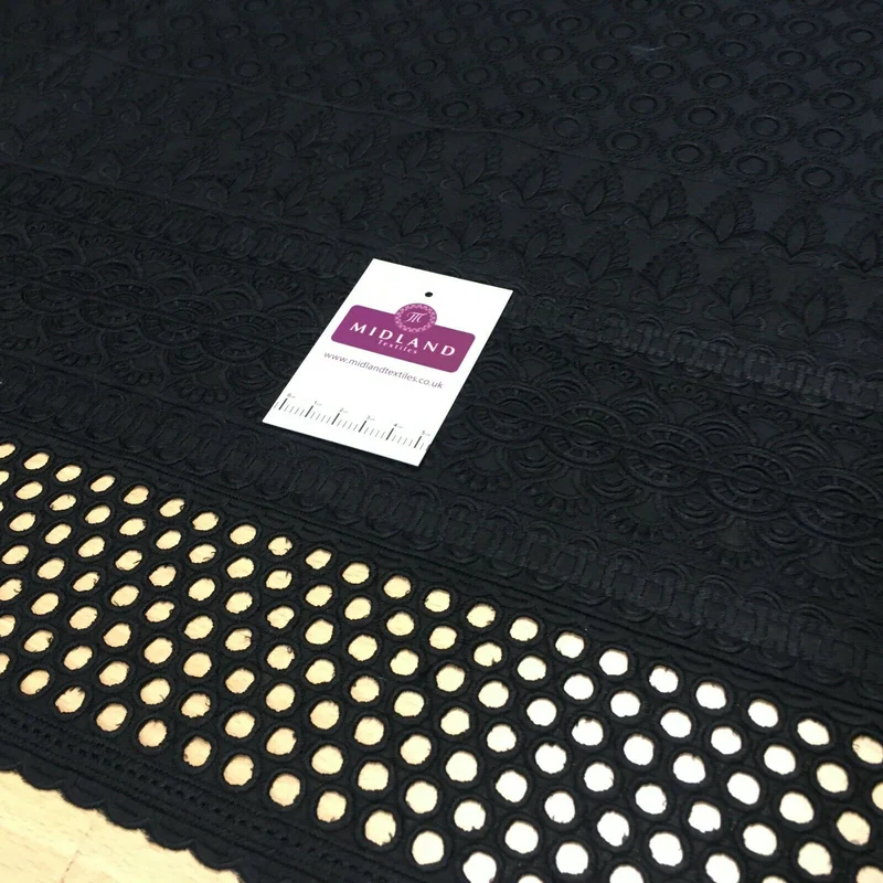 Black Broderie Anglaise with Cotton Border Dress Fabric M1474