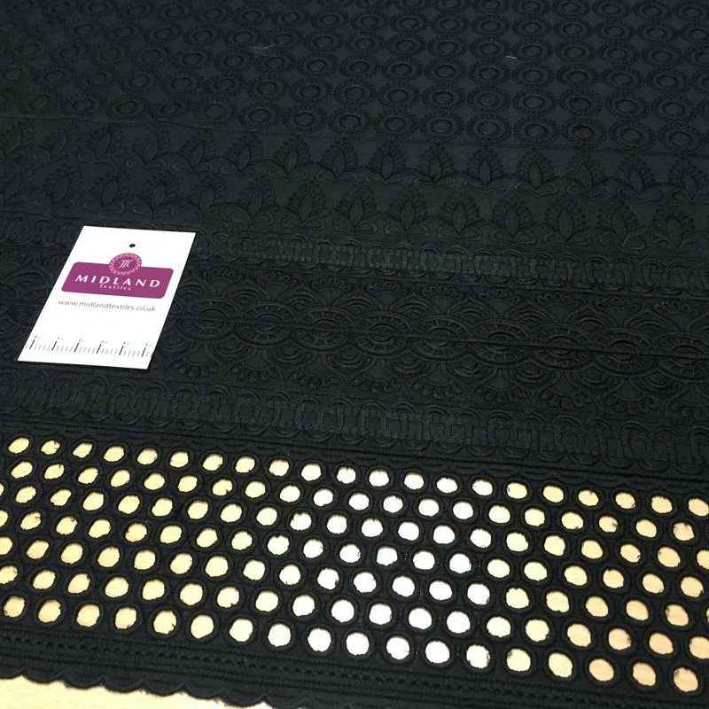 Black Broderie Anglaise with Cotton Border Dress Fabric M1474