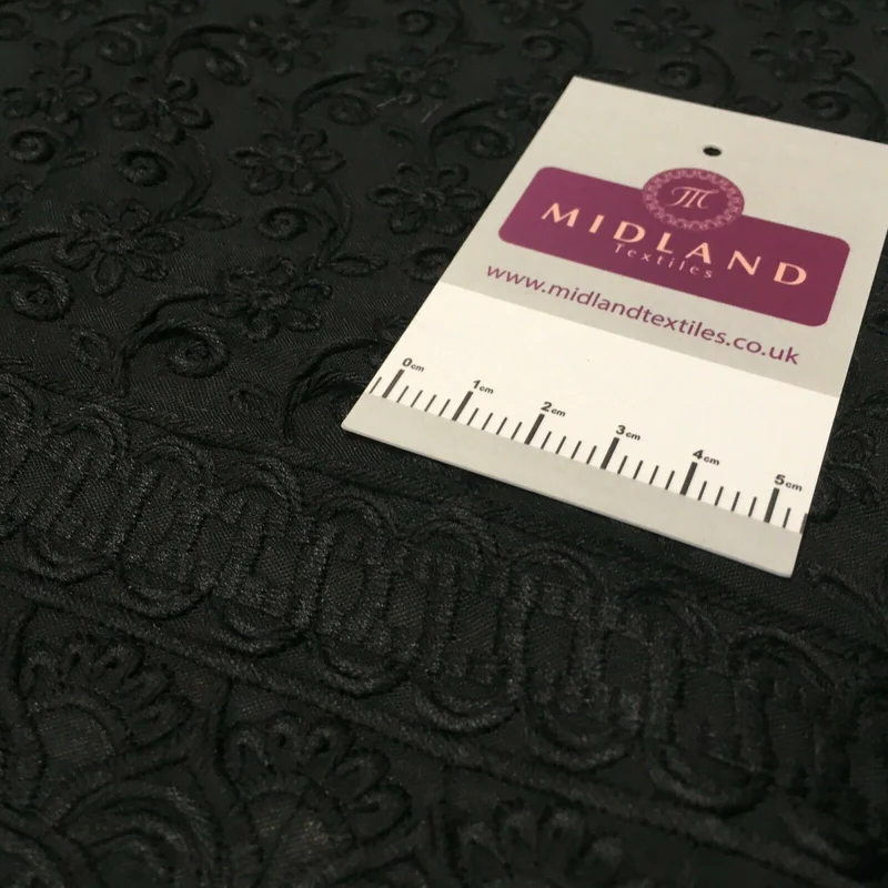 Black Broderie Anglaise with Cotton Border Dress Fabric M1474