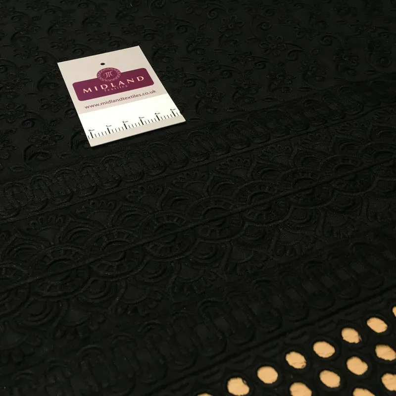 Black Broderie Anglaise with Cotton Border Dress Fabric M1474