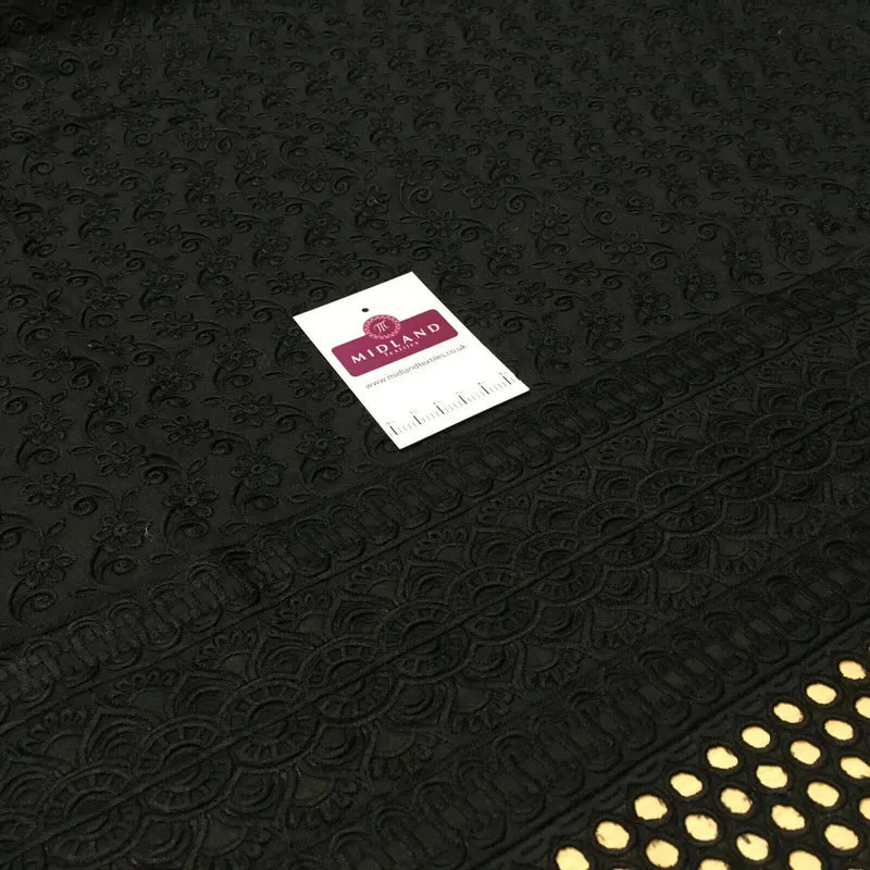 Black Broderie Anglaise with Cotton Border Dress Fabric M1474