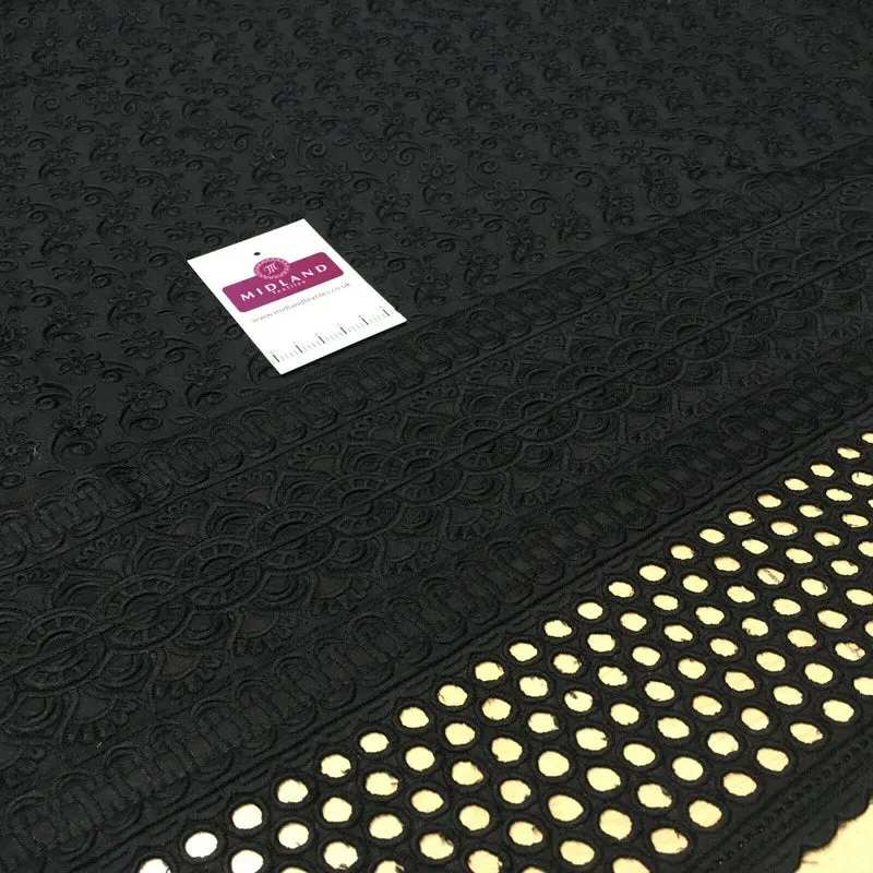 Black Broderie Anglaise with Cotton Border Dress Fabric M1474