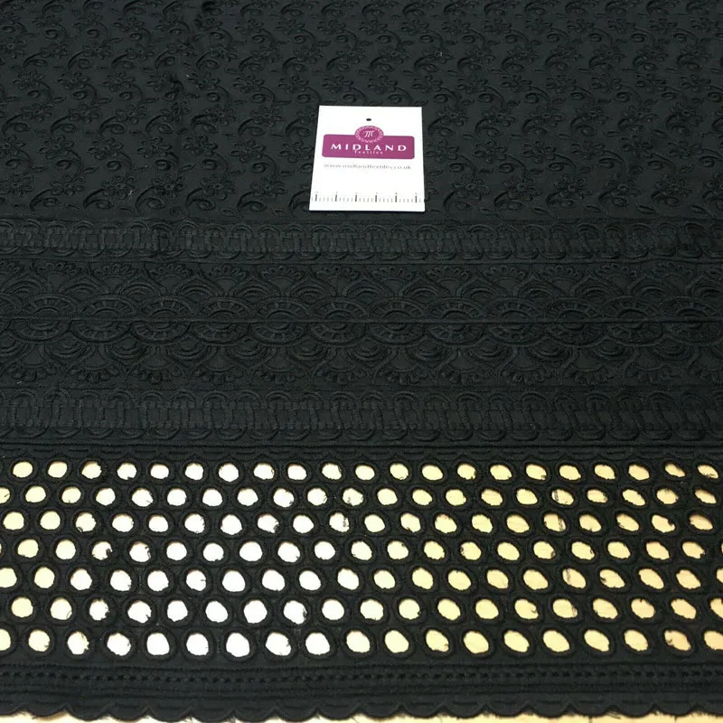 Black Broderie Anglaise with Cotton Border Dress Fabric M1474
