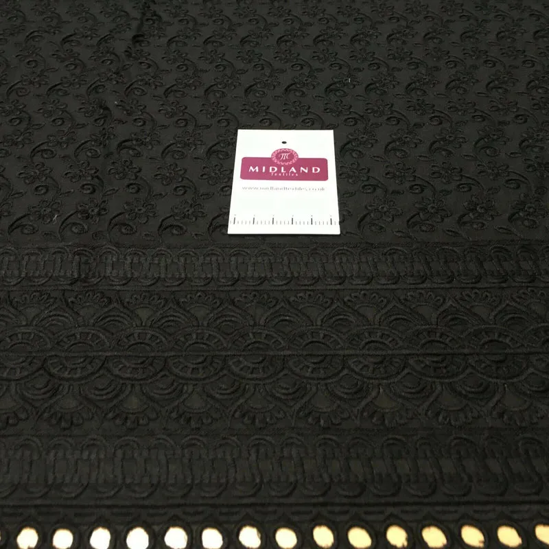 Black Broderie Anglaise with Cotton Border Dress Fabric M1474