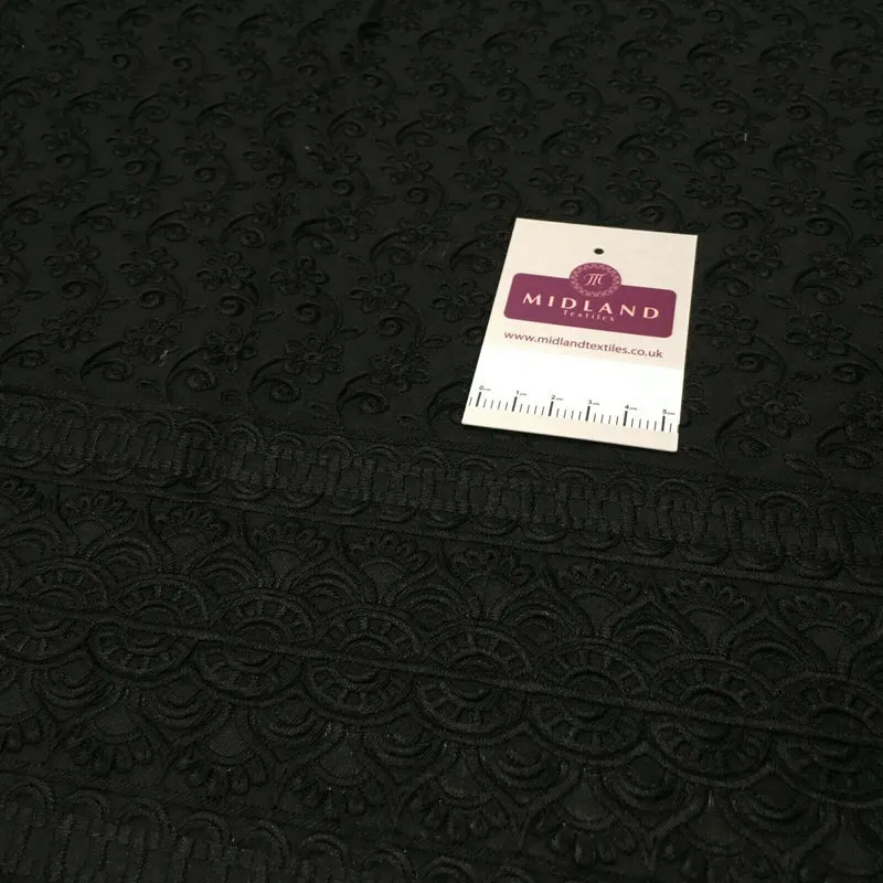 Black Broderie Anglaise with Cotton Border Dress Fabric M1474