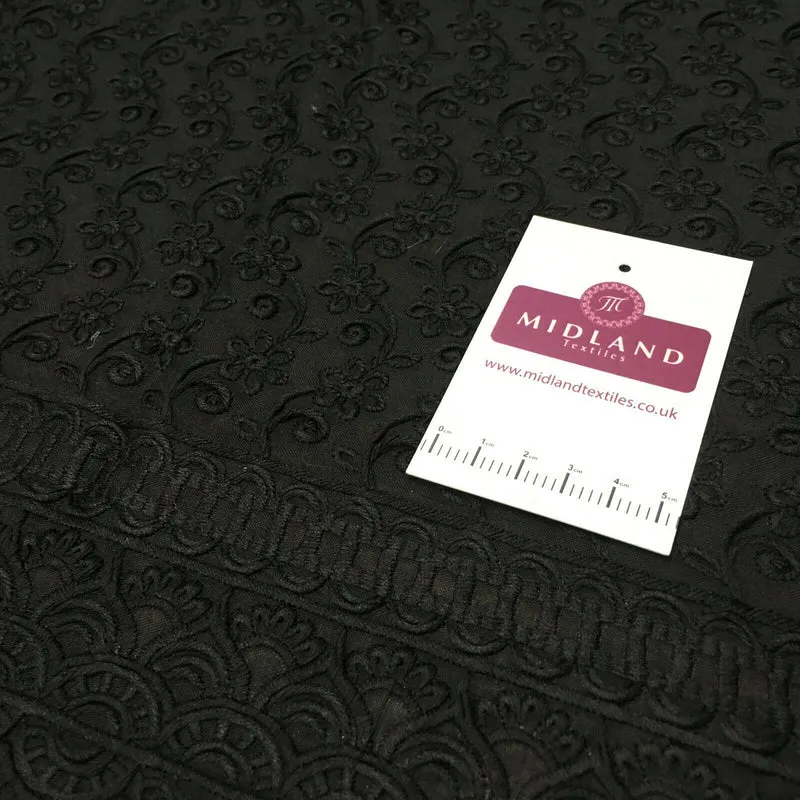 Black Broderie Anglaise with Cotton Border Dress Fabric M1474