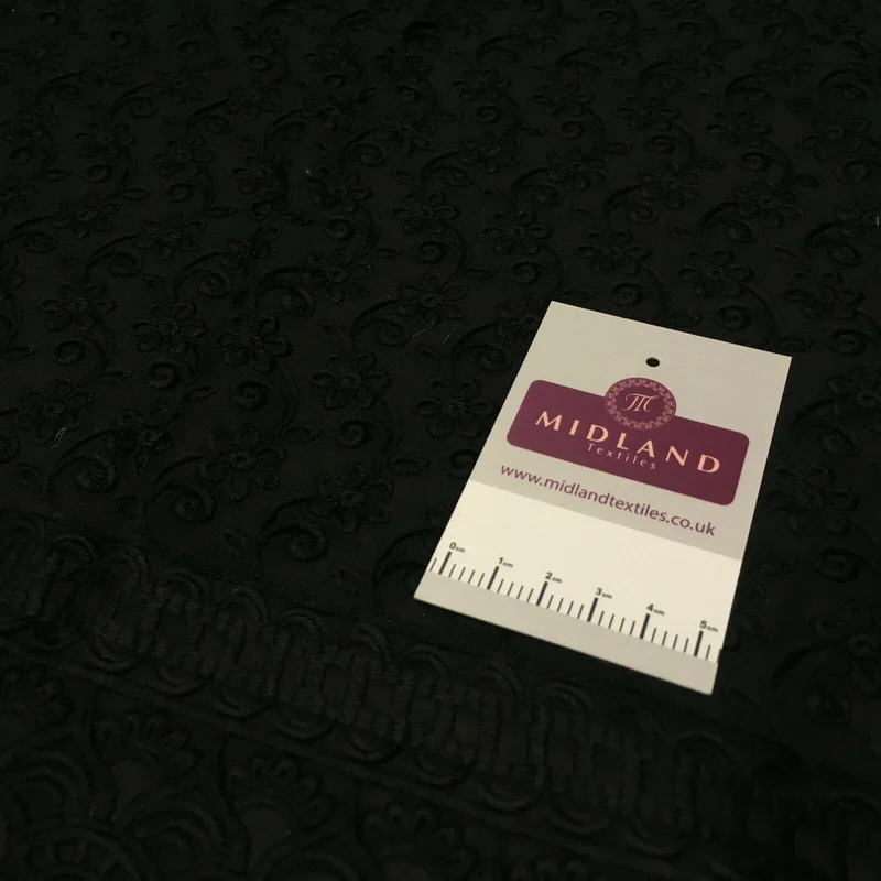 Black Broderie Anglaise with Cotton Border Dress Fabric M1474