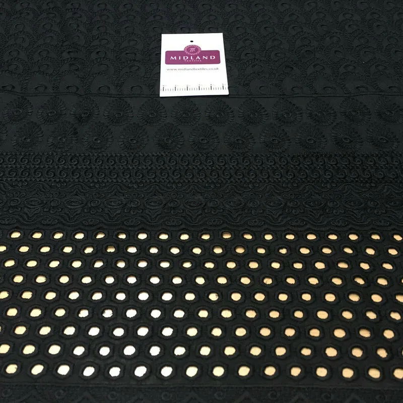 Black Broderie Anglaise with Cotton Border Dress Fabric M1474
