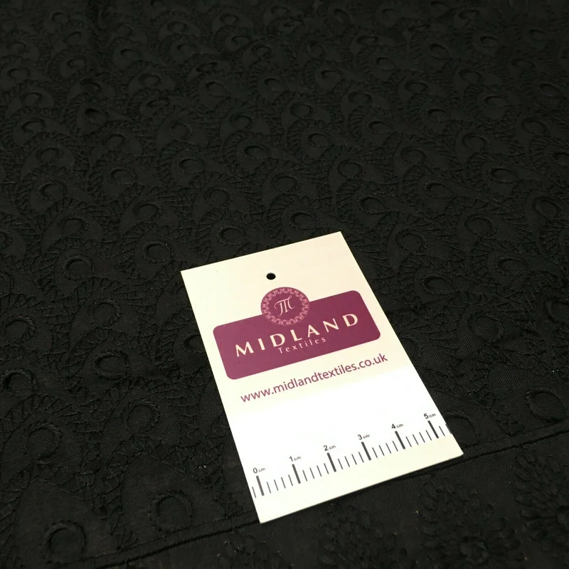 Black Broderie Anglaise with Cotton Border Dress Fabric M1474