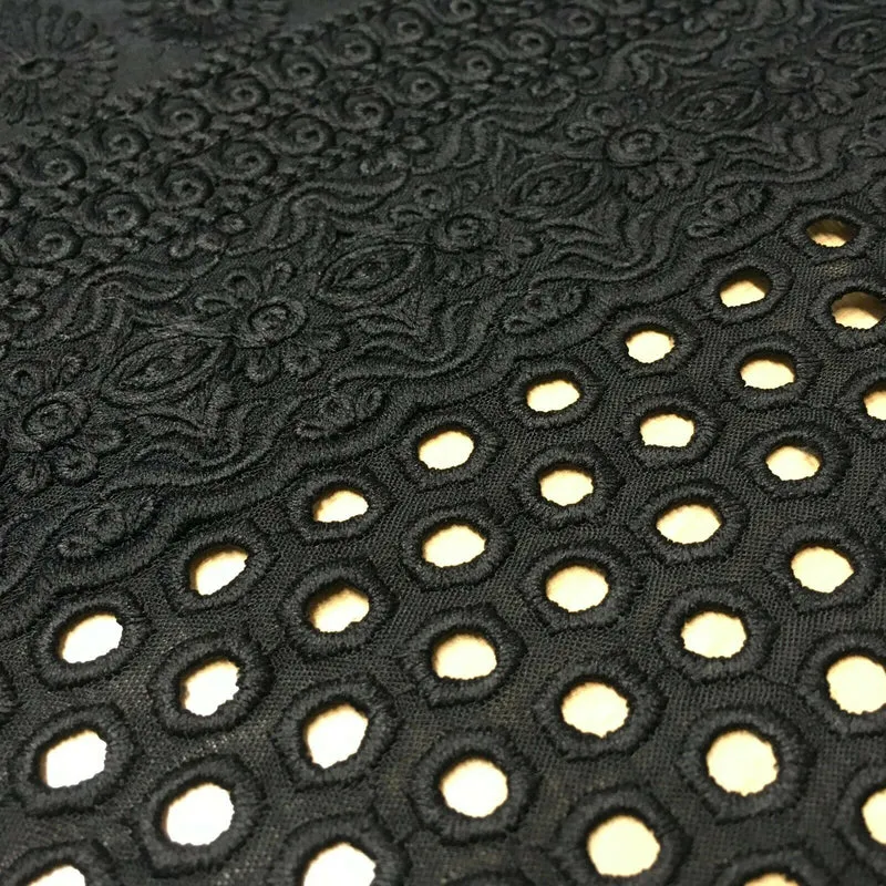 Black Broderie Anglaise with Cotton Border Dress Fabric M1474