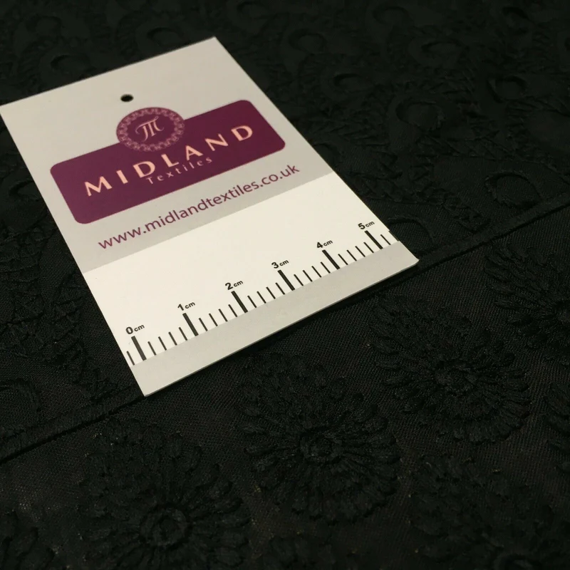 Black Broderie Anglaise with Cotton Border Dress Fabric M1474