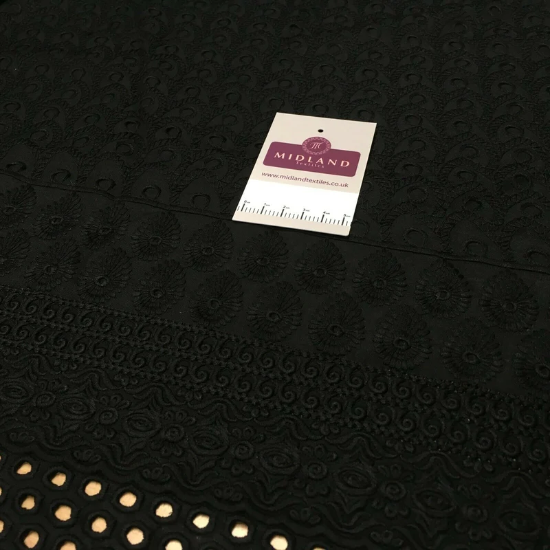 Black Broderie Anglaise with Cotton Border Dress Fabric M1474