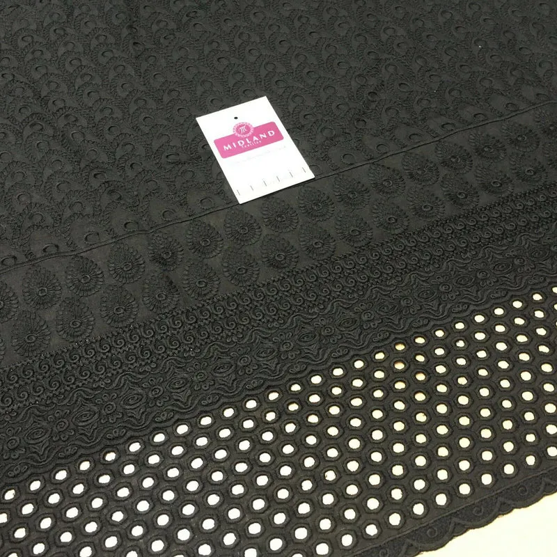 Black Broderie Anglaise with Cotton Border Dress Fabric M1474