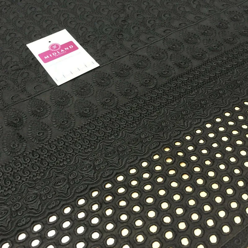 Black Broderie Anglaise with Cotton Border Dress Fabric M1474
