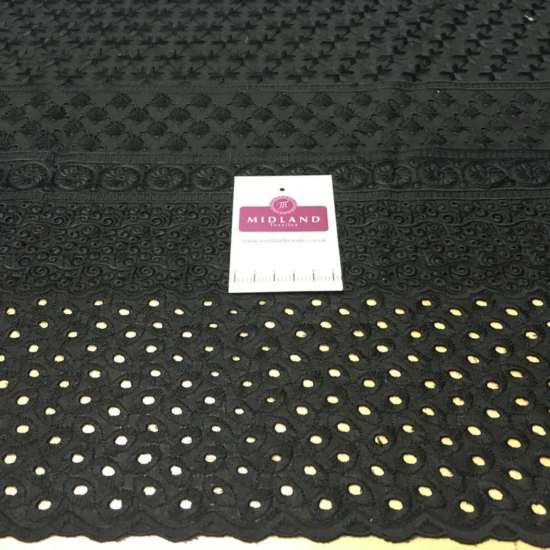 Black Broderie Anglaise with Cotton Border Dress Fabric M1474