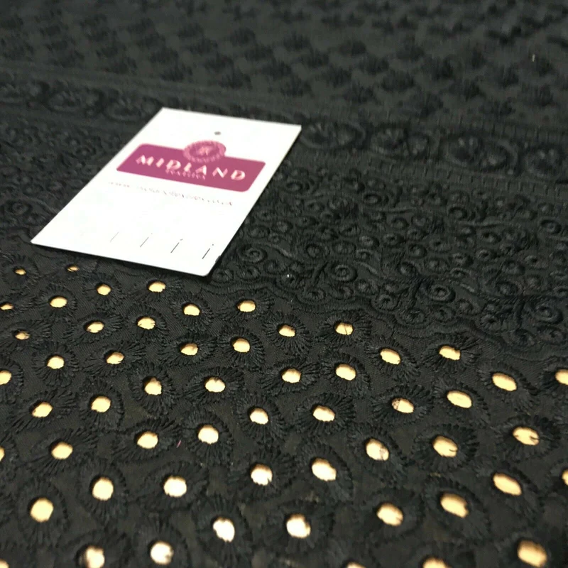 Black Broderie Anglaise with Cotton Border Dress Fabric M1474