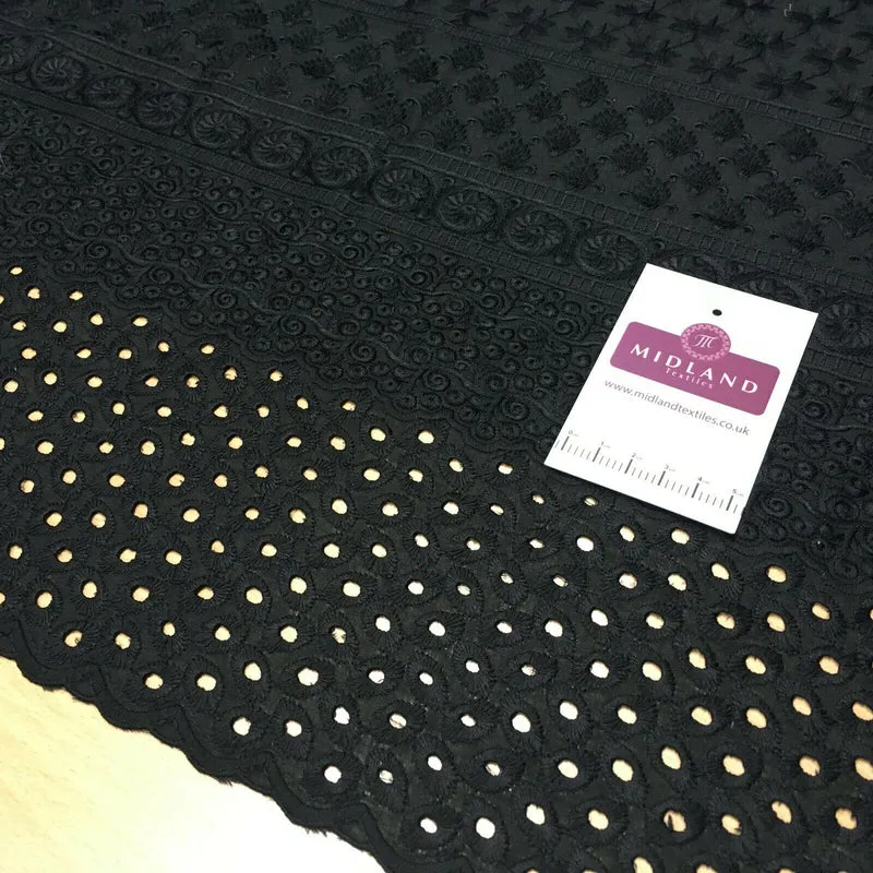 Black Broderie Anglaise with Cotton Border Dress Fabric M1474
