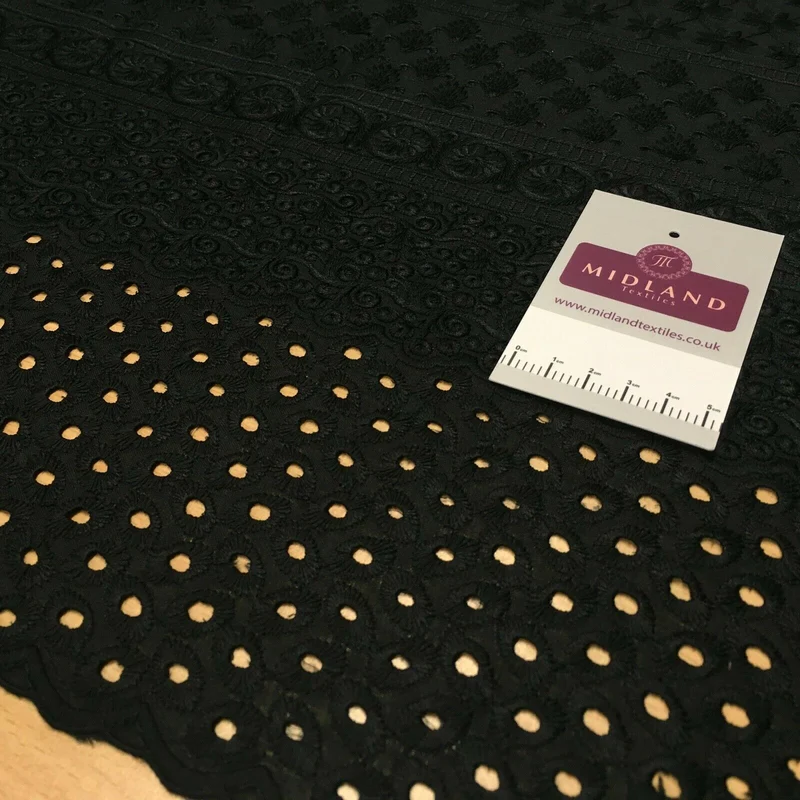 Black Broderie Anglaise with Cotton Border Dress Fabric M1474