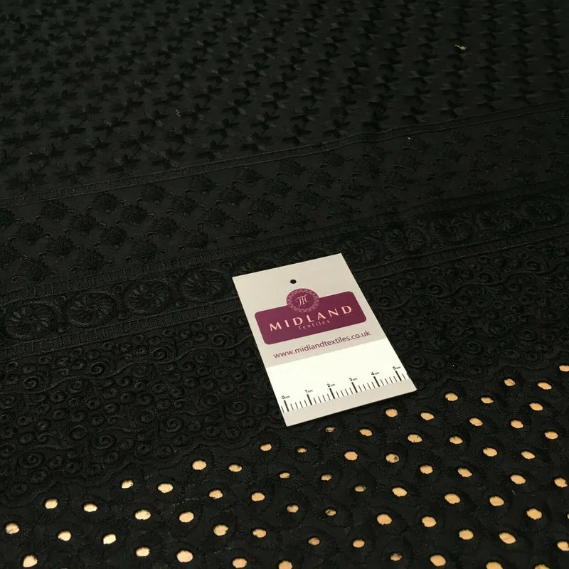 Black Broderie Anglaise with Cotton Border Dress Fabric M1474