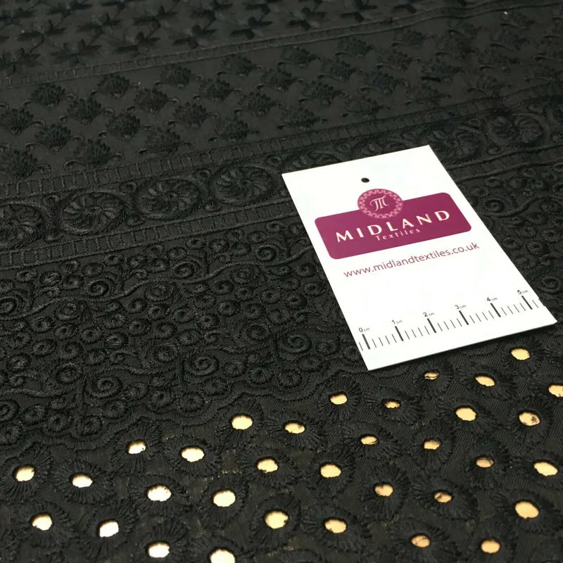 Black Broderie Anglaise with Cotton Border Dress Fabric M1474