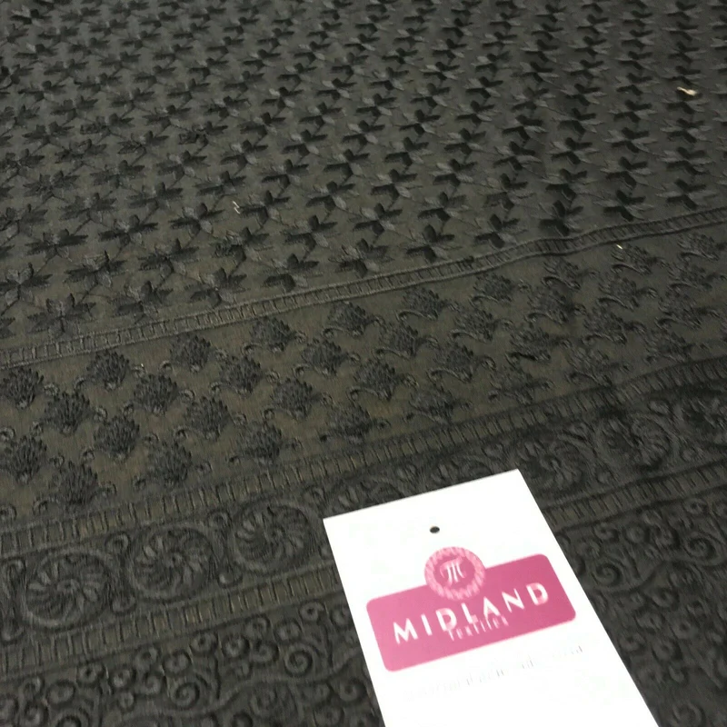 Black Broderie Anglaise with Cotton Border Dress Fabric M1474