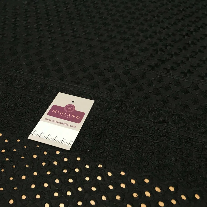 Black Broderie Anglaise with Cotton Border Dress Fabric M1474