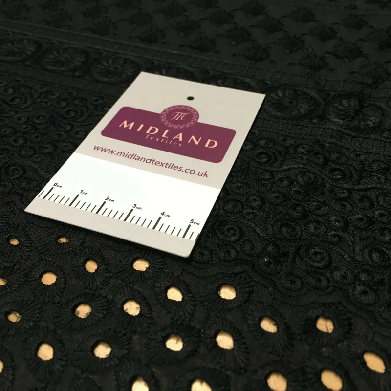 Black Broderie Anglaise with Cotton Border Dress Fabric M1474