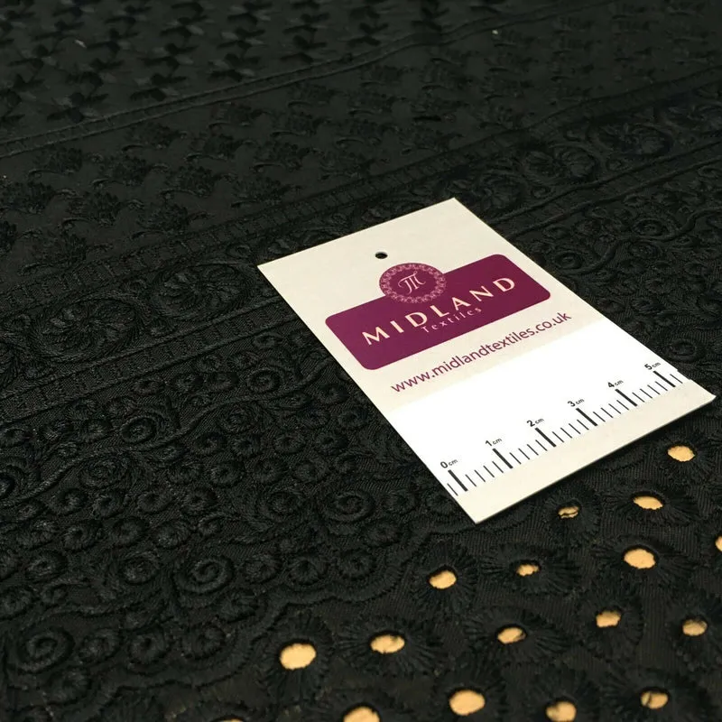 Black Broderie Anglaise with Cotton Border Dress Fabric M1474