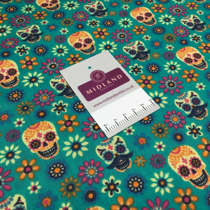Mexican Halloween day of the dead craft mask poly cotton Fabric M1448 Mtex