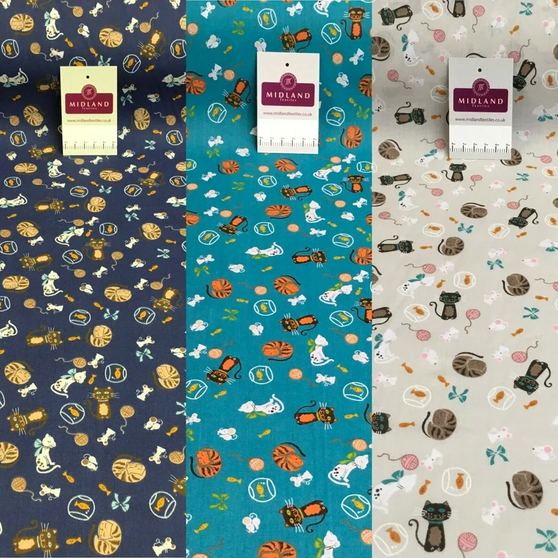 Cat and Mouse Poly Cotton Craft Fabric, 110 cm Wide, M1446