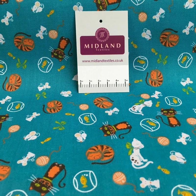 Cat and Mouse Poly Cotton Craft Fabric, 110 cm Wide, M1446